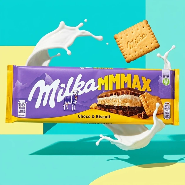 Шоколад молочный Milka Choco Biscuit с бисквитом хрустящей начинкой большая десертная плитка для чая кофе и сладкого перекуса 300 г - изображение 7