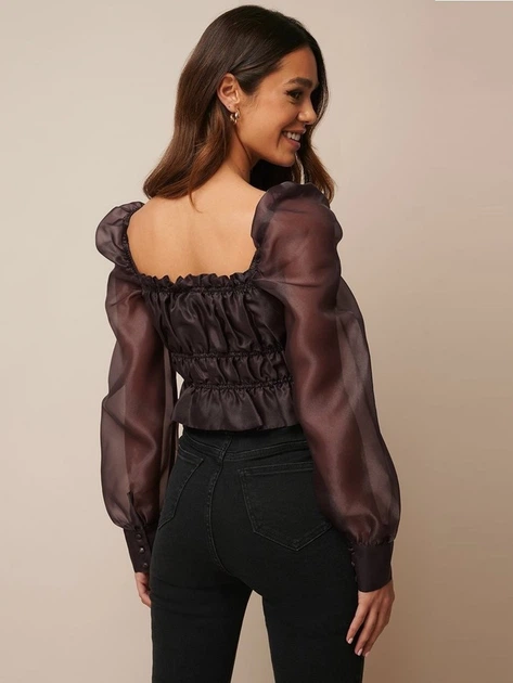 Блуза из органзы со сборками и длинными рукавами NA-KD 1610000070 2XS (850312XS) Бордовый - изображение 2
