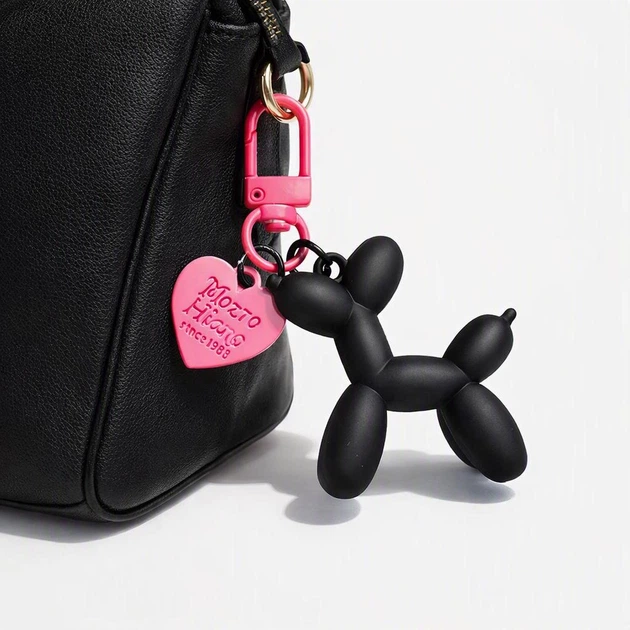 Брелок для ключів та сумки "Balloon Dog" з підвіскою-сердечком, чорний матовий - зображення 2