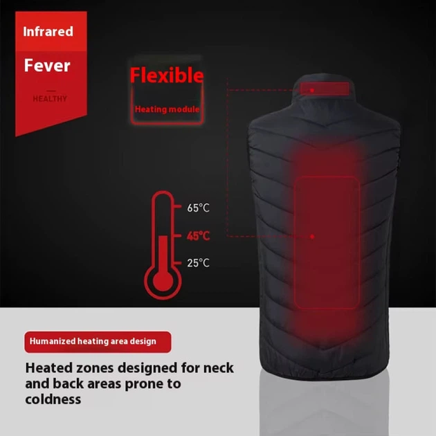 Жилет (4XL) з підігрівом від Power Bank (USB), 4 зони обігріву Чорний - зображення 6