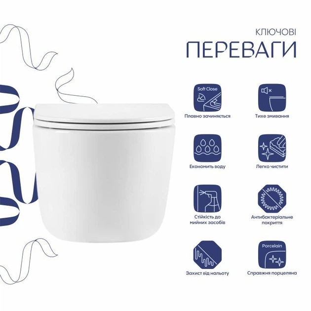 Унитаз подвесной Qtap Taurus безободковый керамический с сиденьем Soft-close белый (SD00051552) - Фото 3 Унитаз подвесной Qtap Taurus безободковый керамический с сиденьем Soft-close белый (SD00051552) - изображение 3