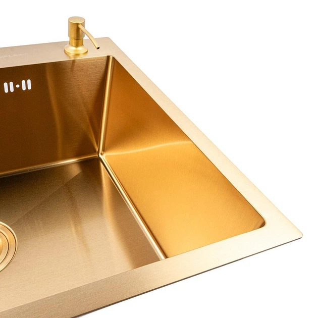 Кухонна мийка Valeso Handmade 600х500, PVD Gold (Золото) матова, з дозатором та сифоном, нержавіюча сталь (SP000051938) - зображення 4