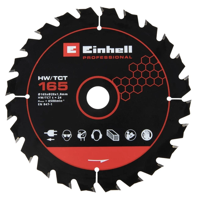 Пильный диск по дереву Einhell 165х20х1.2 мм, T24 - Фото 1 Пильный диск по дереву Einhell 165х20х1.2 мм, T24 - изображение 1
