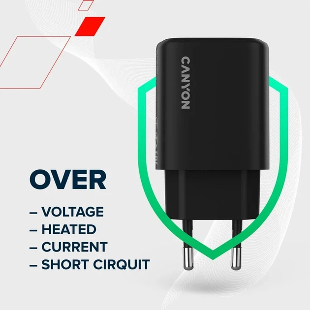 Ładowarka Canyon OnCharge 200 20W 1xPD 1xQC EU Black (CNE-CHA200-31) - Zdjęcie 7 Ładowarka Canyon OnCharge 200 20W 1xPD 1xQC EU Black (CNE-CHA200-31) - obraz 7