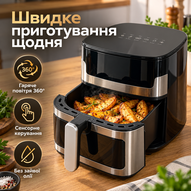Сенсорная мультипечь-аэрогриль Zepline 3500 Вт 8 л на 8 программ с таймером и регулировкой температуры 80–200 °C - изображение 4