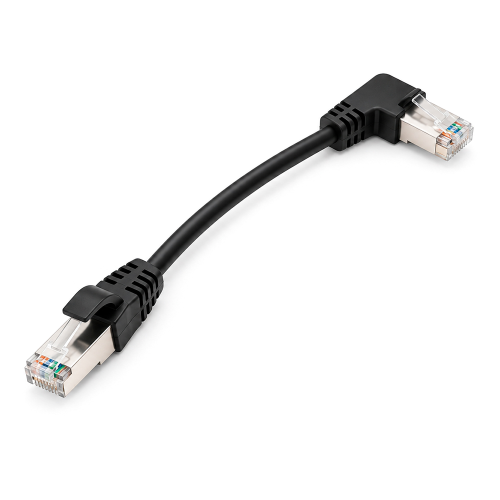 Патч-корд литий FTP, RJ45(прямий/кутовий), екранований, FTP5e 0.132m, patch D=4.9mm AWG28 1x90° CU, DC2-12 V, чорний, Q200 - изображение 2