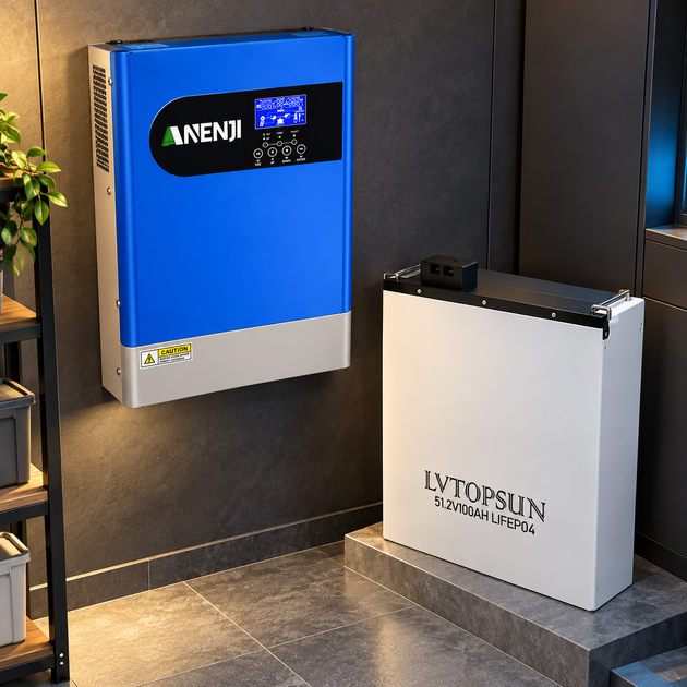 Комплект резервного питания Anenji с Wi-Fi и функцией параллельного подключения + аккумулятор LVTOPSUN 51,2 В 100 А·ч с BMS Гибридный инвертор для дома на случай отключения электричества - изображение 7
