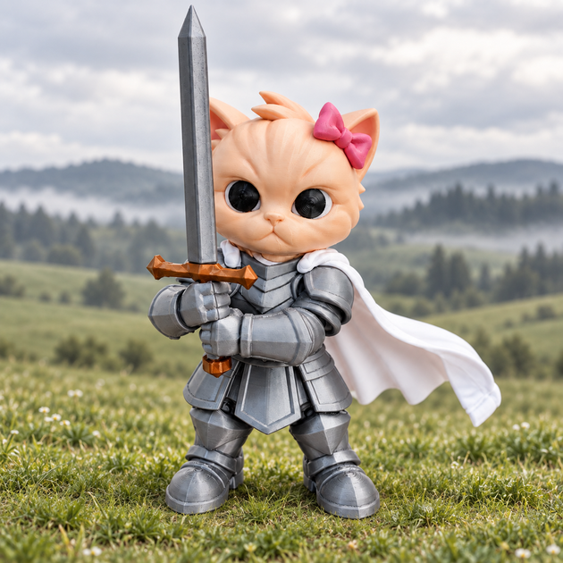 Мемний котик. Фігурка Кошеня-Лицар з мечем і бантиком із мему Kitten Knight. - зображення 2
