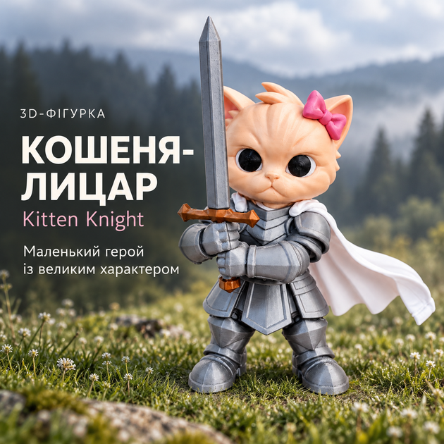 Мемний котик. Фігурка Кошеня-Лицар з мечем і бантиком із мему Kitten Knight. - зображення 3