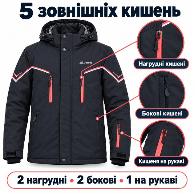 Куртка зимняя для мальчика ZGH мембранная с системой куртка-рюкзак, Черный, 164 - изображение 5