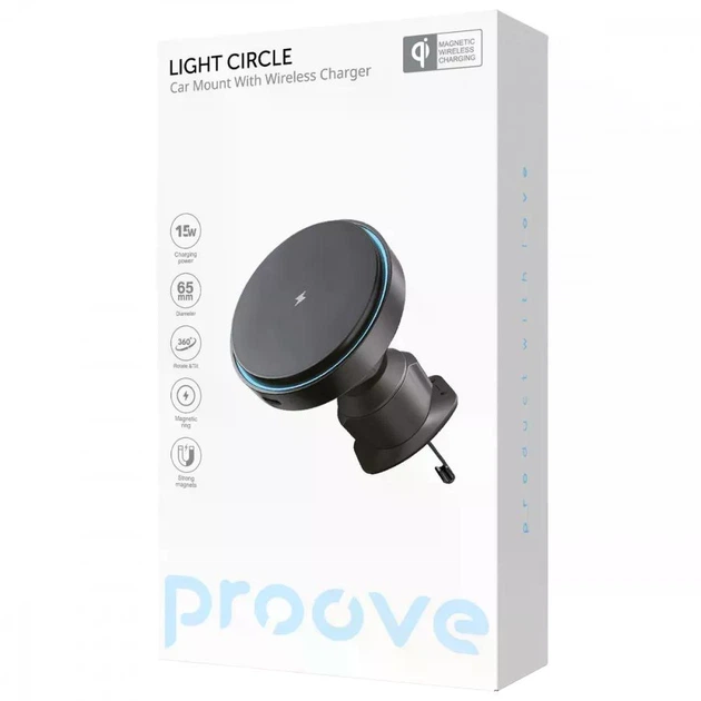 Автомобільний тримач з Бездротовою зарядкою ЗП Proove Light Circle 15W - Фото 5 Автомобільний тримач з Бездротовою зарядкою ЗП Proove Light Circle 15W - зображення 5
