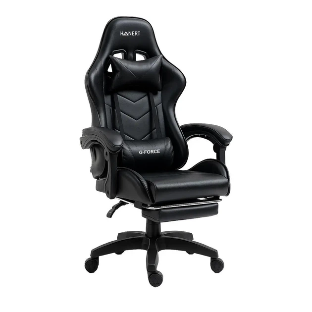 Компьютерное кресло Hanert G-Force Black геймерское с подставкой для ног Tilt вращением 360° до 120 кг черное - изображение 10