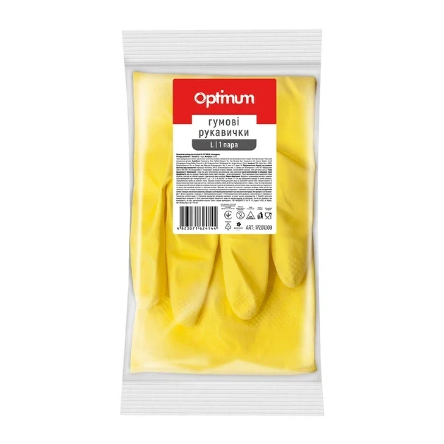 Рукавички гумові господарські універсальні OPTIMUM розмір L - Фото 1 Рукавички гумові господарські універсальні OPTIMUM розмір L - зображення 1