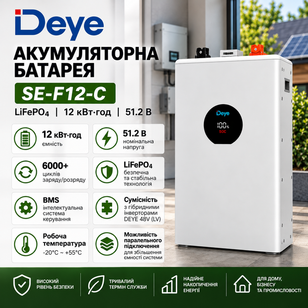 Комплект 6 (1ф) + 12 | резервное питания | DEYE SUN-6K-SG05LP1-EU-AM2-P 6 квт+ аккумулятор Deye SE-F12-C 12 кВт·ч - Фото 7 Комплект 6 (1ф) + 12 | резервное питания | DEYE SUN-6K-SG05LP1-EU-AM2-P 6 квт+ аккумулятор Deye SE-F12-C 12 кВт·ч - изображение 7