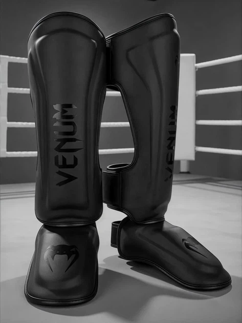 Захисні щитки для гомілки та стопи Venum MMA для єдиноборств кікбоксингу та муай-тай, чорні розмір S - зображення 5