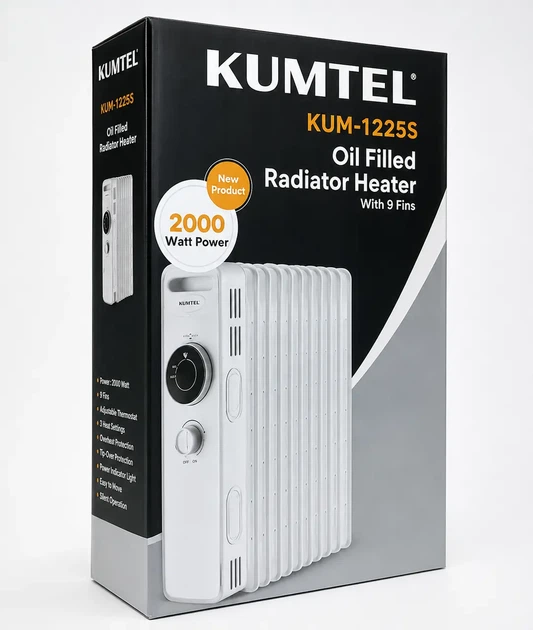 Масляный обогреватель Kumtel KUM-1225S 2000 Вт 9 секций для помещений до 25 м² напольный 3 режима с термостатом - изображение 8