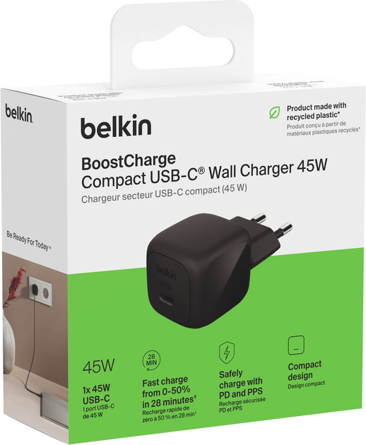 Зарядний пристрій Belkin 45Вт USB-С PD PPS Black (WCA013KQBK) - зображення 2