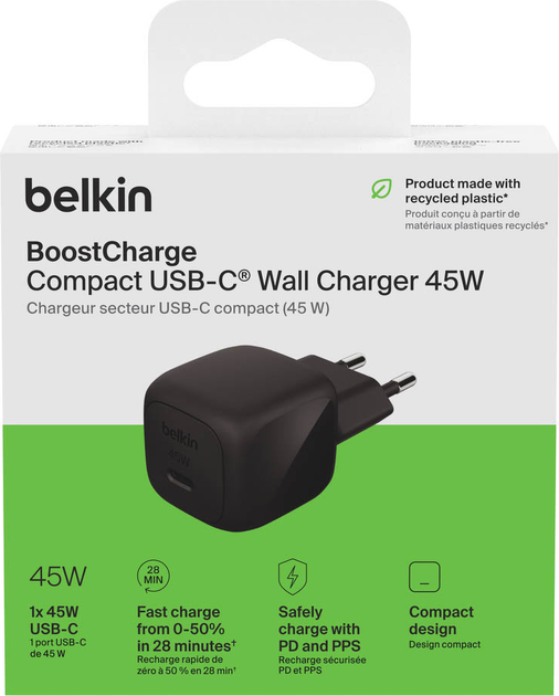 Зарядний пристрій Belkin 45Вт USB-С PD PPS Black (WCA013KQBK) - зображення 4