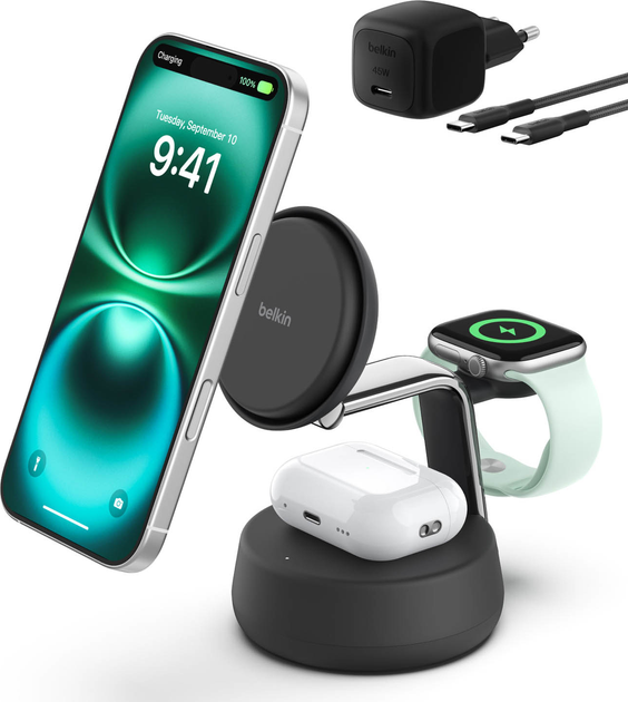 Магнітний зарядний пристрій Belkin UltraCharge Pro 3-in-1 Magnetic 25W Charcoal (WIZ040KQCH) - Фото 2 Магнітний зарядний пристрій Belkin UltraCharge Pro 3-in-1 Magnetic 25W Charcoal (WIZ040KQCH) - зображення 2