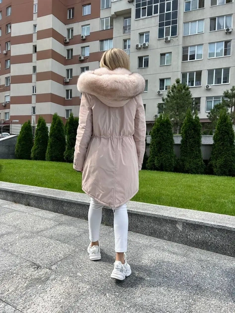 Жіноча бежева парка з хутром беевого песця S - зображення 3