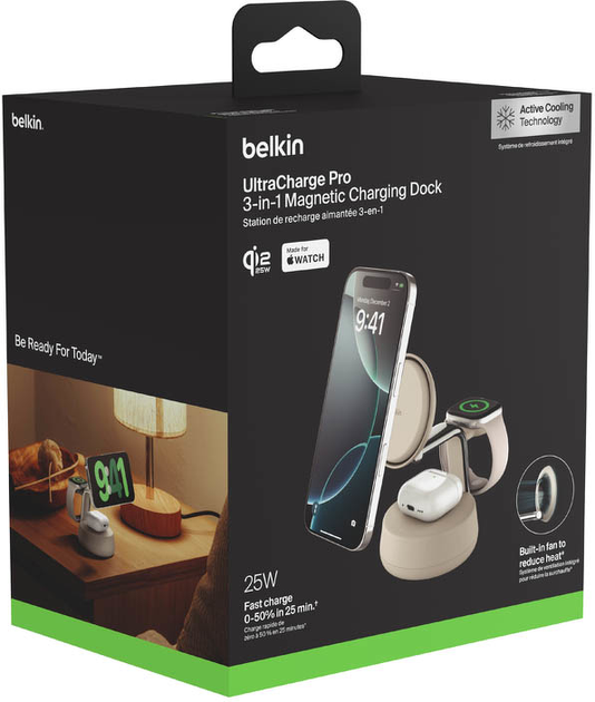 Магнітний зарядний пристрій Belkin UltraCharge Pro 3-in-1 Magnetic 25W Sand (WIZ040KQSD) - Фото 4 Магнітний зарядний пристрій Belkin UltraCharge Pro 3-in-1 Magnetic 25W Sand (WIZ040KQSD) - зображення 4