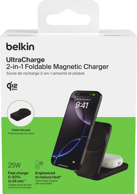 Магнітний зарядний пристрій Belkin UltraCharge 2-in-1 Qi2 Square Magnetic Charger 25W Black (WIZ038KQBK) - Фото 5 Магнітний зарядний пристрій Belkin UltraCharge 2-in-1 Qi2 Square Magnetic Charger 25W Black (WIZ038KQBK) - зображення 5