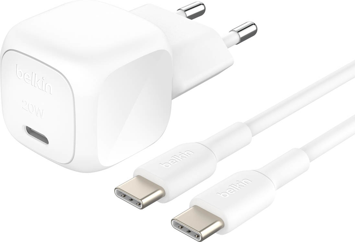Ładowarka sieciowa Belkin USB-C PD 3.0 PPS Wall Charger 20W + USB-C to USB-C Cable White (WCA009KQ1MWH-B6) - Zdjęcie 1 Ładowarka sieciowa Belkin USB-C PD 3.0 PPS Wall Charger 20W + USB-C to USB-C Cable White (WCA009KQ1MWH-B6) - obraz 1