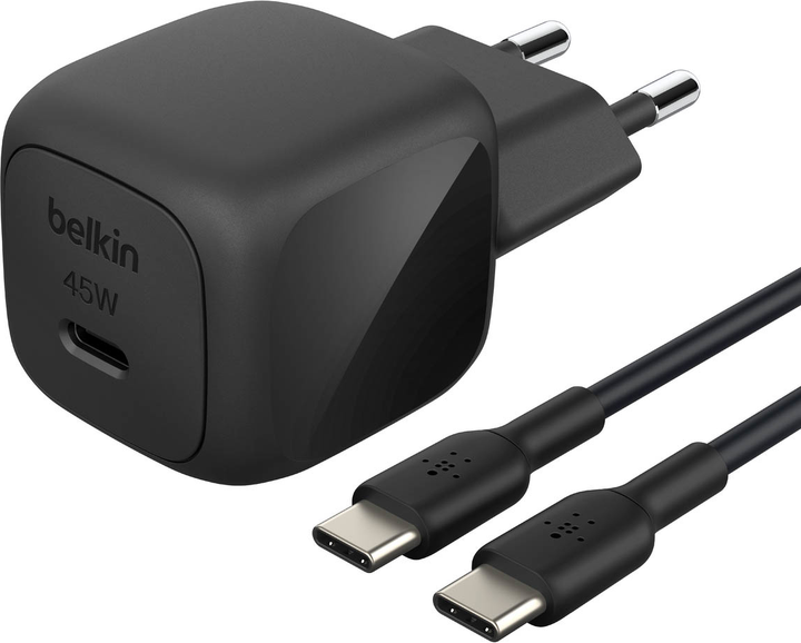 Ładowarka sieciowa Belkin BoostCharge 45W + Type-C to Type-C Cable Black (WCA012KQ1MWH-B6) - Zdjęcie 1 Ładowarka sieciowa Belkin BoostCharge 45W + Type-C to Type-C Cable Black (WCA012KQ1MWH-B6) - obraz 1