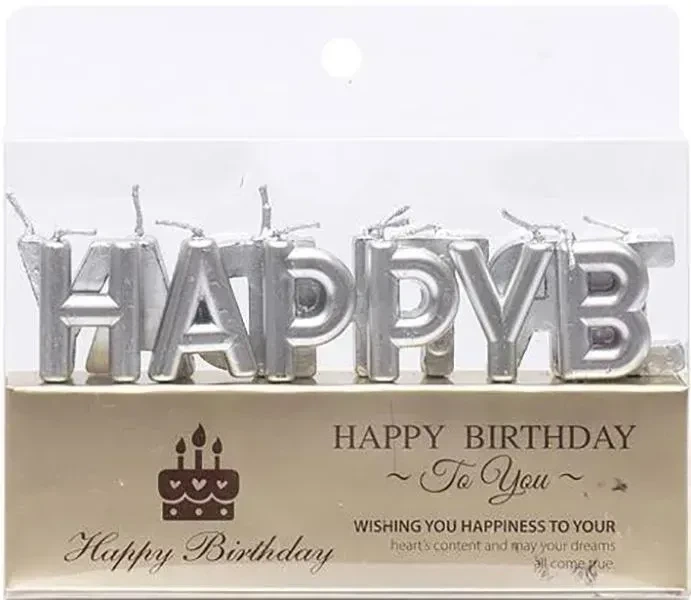 Набор свечей для торта буквы "Happy Birthday Серебро" - Фото 1 Набор свечей для торта буквы "Happy Birthday Серебро" - изображение 1