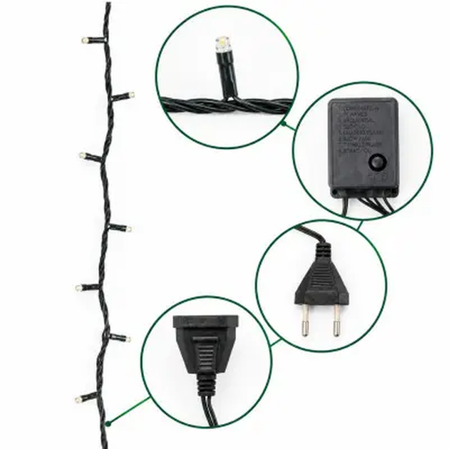 Гирлянда-нить 50 м, 500 LED, черный ПВХ-провод, мерцающий свет, теплый белый, 220В от сети - изображение 2
