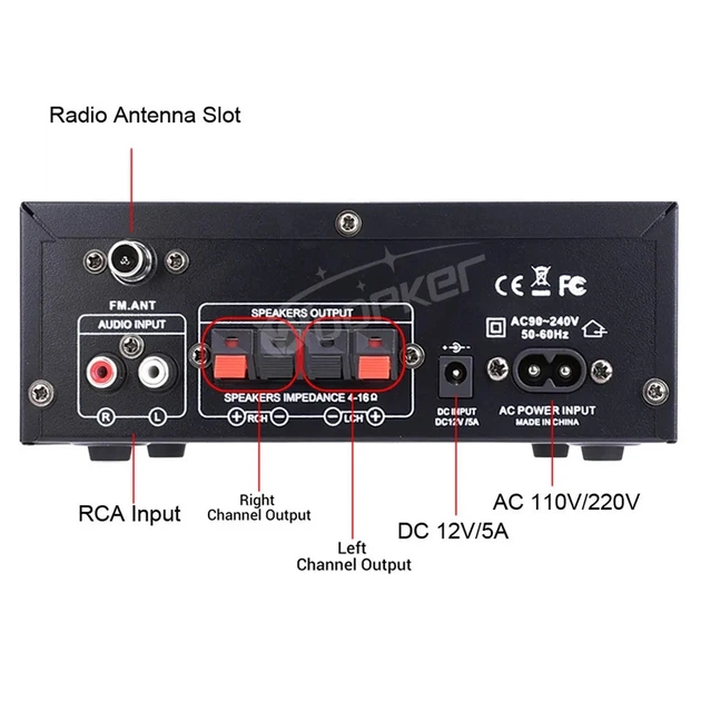 Двухканальный усилитель звука Woopker AK45 Hi-Fi (2x90 Вт) с Bluetooth - изображение 3