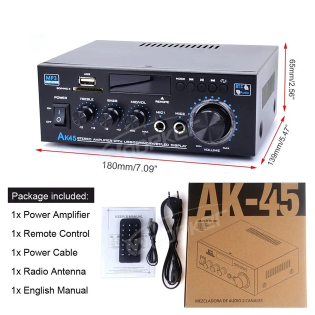 Двухканальный усилитель звука Woopker AK45 Hi-Fi (2x90 Вт) с Bluetooth - изображение 5