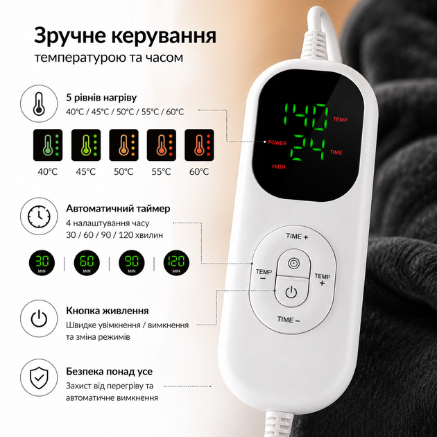 Электрическая грелка Wndy’s Dream для шеи и плеч, 5 режимов 40–60°C, таймер, черная - Фото 3 Электрическая грелка Wndy’s Dream для шеи и плеч, 5 режимов 40–60°C, таймер, черная - изображение 3