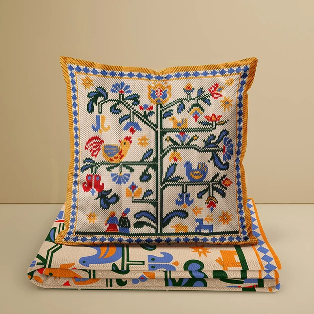 Подушка вязаная «Дерево жизни» бежевая - Фото 3 Подушка вязаная «Дерево жизни» бежевая - изображение 3