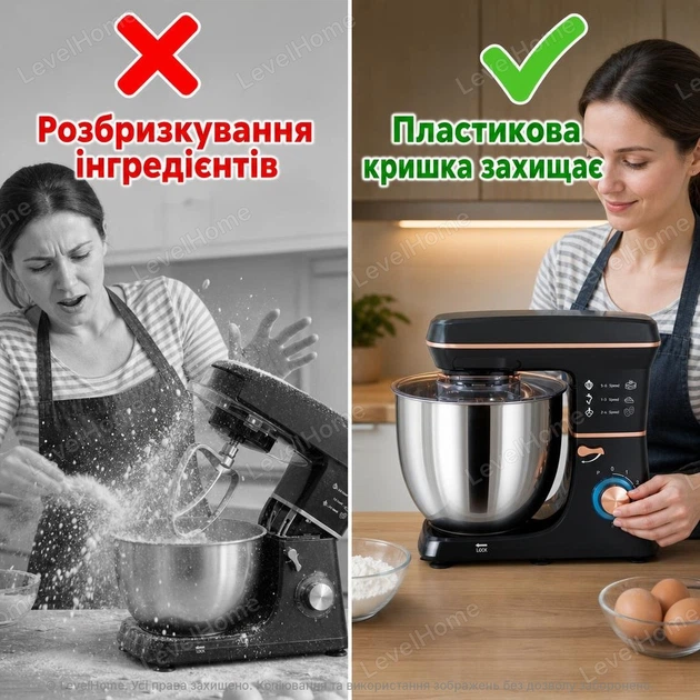 Миксер-планетарный Domotec R6673 12 л, 1800 Вт, 6 скоростей, 3 насадки - изображение 5