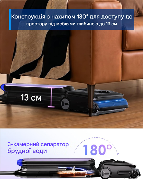 Пилосос для вологого та сухого прибирання з парою Tineco Floor One S9 Artist Boost Steam - зображення 5