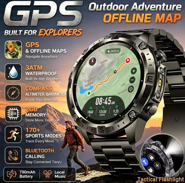 Чоловічий смарт-годинник чорний спортивний Amoled Bluetooth 5.0 два ремінці Uwatch Smart Titan 2 (408394) - зображення 7