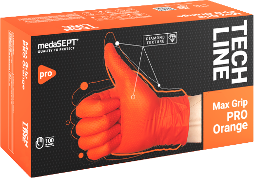 Перчатки сверхпрочные medaSEPT Max Grip Orange pf нитриловые текстурированные Нестерильные без пудры размер L 100 шт Оранжевые (5901738875272) - Фото 1 Перчатки сверхпрочные medaSEPT Max Grip Orange pf нитриловые текстурированные Нестерильные без пудры размер L 100 шт Оранжевые (5901738875272) - изображение 1