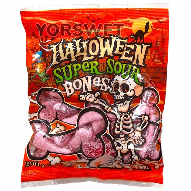 Жувальні цукерки кислі кісточки Sumi Halloween Super Sour Bones 200 г (0224) - Фото 1 Жувальні цукерки кислі кісточки Sumi Halloween Super Sour Bones 200 г (0224) - изображение 1