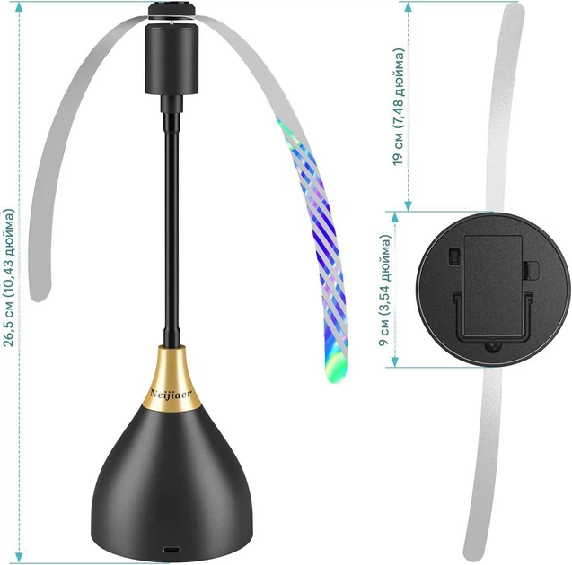Вентилятор-відлякувач мух Neijiaer Fly Fans SZ-TD005 USB-C / 2×AA зі світловідбивними лопатями 4 шт. чорний - зображення 2