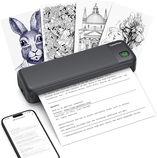Портативный термопринтер CyberPixel P8 A4, Bluetooth, USB, 203 DPI, аккумулятор 2550 мАч, без чернил, для Android iOS ПК, черный - изображение 2