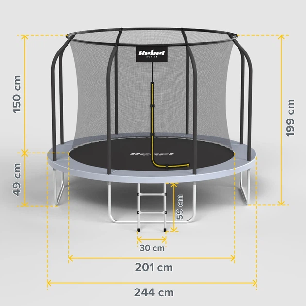 Батут Rebel Active PRO RBA-8001 диаметр 244 см с защитной сеткой и лестницей (5901890133029) - Фото 8 Батут Rebel Active PRO RBA-8001 диаметр 244 см с защитной сеткой и лестницей (5901890133029) - изображение 8