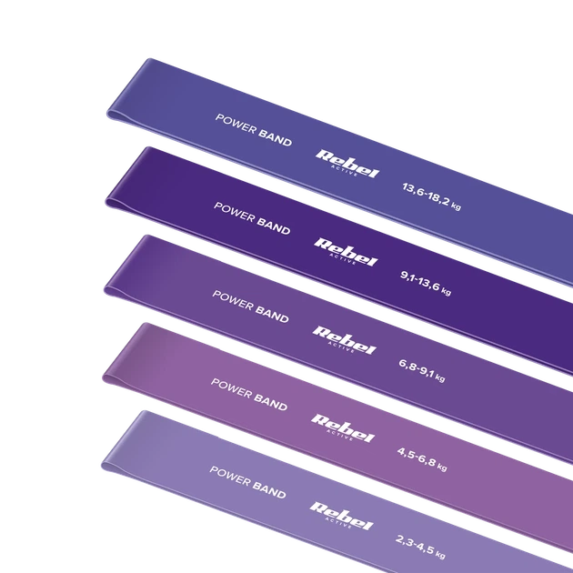 Набір мініеспандерів латексових REBEL Mini Band L 2.3-18.2 kg 5 шт Purple (RBA-3002-PU) - Фото 2 Набір мініеспандерів латексових REBEL Mini Band L 2.3-18.2 kg 5 шт Purple (RBA-3002-PU) - зображення 2