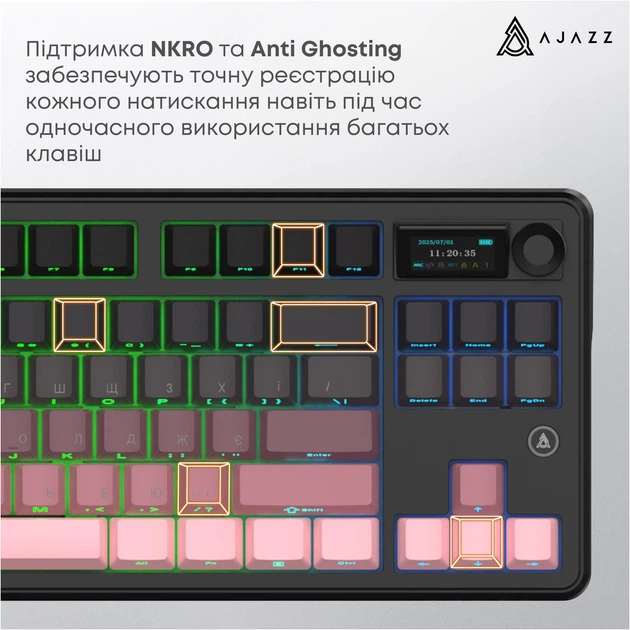 Клавиатура беспроводная Ajazz MK87 Pitaya Switch Black/Pink (MK87-P-S-P) - изображение 17