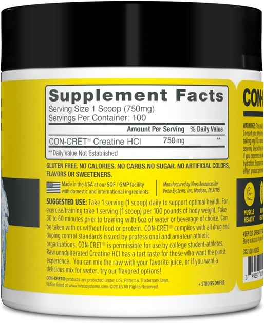 Креатин в порошке Con-Cret Creatine HCL 75 г 100 порций - изображение 3