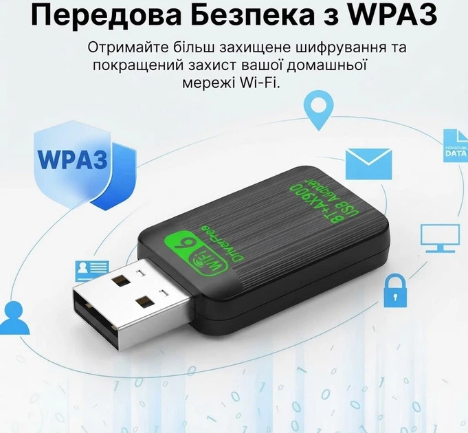 Wi‑Fi адаптер AX900, Wi‑Fi 6 + Bluetooth 5.4, дводіапазонний 2.4 ГГц + 5 ГГц, Plug & Play - Фото 2 Wi‑Fi адаптер AX900, Wi‑Fi 6 + Bluetooth 5.4, дводіапазонний 2.4 ГГц + 5 ГГц, Plug & Play - зображення 2