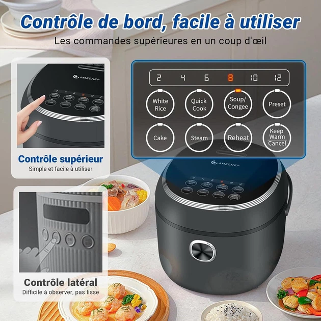 Рисоварка-мультиварка AMZCHEF DFB-P40U1, 4 л, 860 Вт, 7 режимов, таймер, поддержание тепла, черная - Уценка - изображение 2