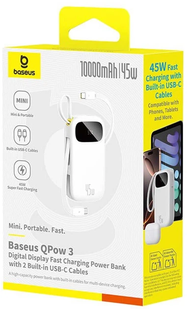 Powerbank Baseus EnerFill FC31 Qpow 3 10000 mAh 45W White (P10082102213-00) - obraz 3