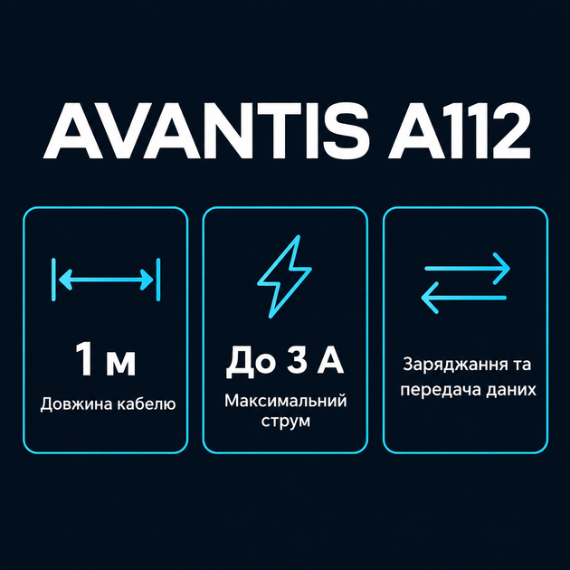 Кабель AVANTIS A112 USB-A USB-C 1 м черный - изображение 4