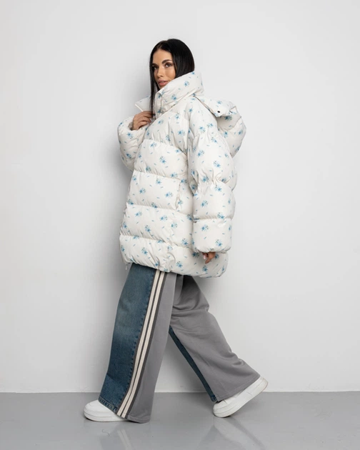 Пуховик oversize Alba білий в квітку - S - зображення 2